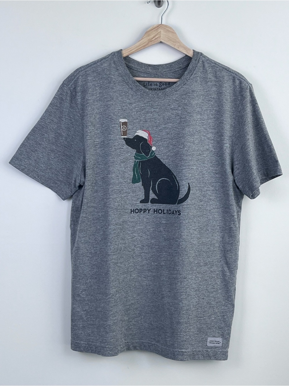 Life is Good Men's Cotton Blend Graphic Print Tee Shirt Hoppy Holidays Size M